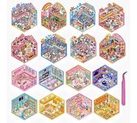 DIY 3D Scene Stickers Dream House,16 Sets of 3D Miniature House Scene Sticker with Tweezers Make Your Own Cute Room Sticker for Kids Adults Girls Relief Stress,Party Birthday Favors Gift