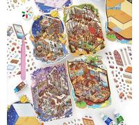 DIY 3D Sticker Scene 4 Sets Isometric Miniature Room Stickers Book for Kids Adults Cute Make Your Own House Stickers for Gifts Paint by Sticker