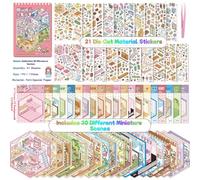 DIY 3D Stickers Scene 20 Sets of Stickers Collection Post,Miniature House Sticker with Tweezers Make Your Own Cartoon Sticker for Adults Girls Relief Stress Pass The Time,Party Birthday Favors Gift