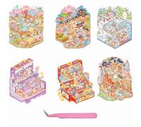 DIY 3D Stickers Scene 6 Sets of Stickers,3D Miniature House Sticker with Tweezers Make Your Own Little Dog Little Bear Cute Sticker for Adults Kids Girls Relief Stress,Party Birthday Favors Gift