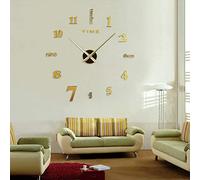 DIY 3D Wall Clock - Frameless Acrylic Digital Clock, Modern Stick On, Large Size for Living Room, Kitchen, Bedroom, Office - Home Decor (Gold)