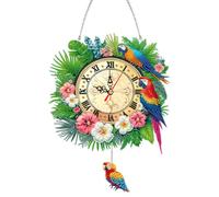 DIY 5D Acrylic Diamond Painting Clock Kits for Adults Parrot Flower Partial Drill Special Shaped Diamond Art Wall Clock Crystal Rhinestone Diamond Painting by Number Mosaic Art Crafts Home Wall Decor