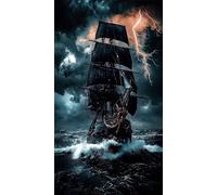 DIY 5D Adults and Beginners Diamond Painting Full Drill Kits Ancient Pirate Ship Pictures Rhinestone Crystal Cross Stitch Diamond Art Perfect For Gift and Home Wall Decor Round Drill 40x70cm AD0459