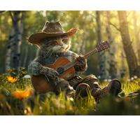 DIY 5D Adults and Beginners Diamond Painting Full Drill Kits Cowboy Cat Playing Guitar Pictures Rhinestone Crystal Diamond Art Perfect For Gift and Home Wall Decor Round Drill 55x75cm AC0911