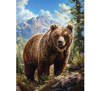 DIY 5D Adults and Beginners Diamond Painting Full Drill Kits Forest Grizzly Bear Mountains Pictures Rhinestone Crystal Diamond Art Perfect For Gift and Home Wall Decor Square Drill 35x45cm AC1789