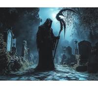 DIY 5D Adults and Beginners Diamond Painting Full Drill Kits Grim Reaper Graveyard Tombstone Pictures Rhinestone Crystal Diamond Art Perfect For Gift and Home Wall Decor Square Drill 55x75cm AC1584