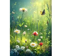 DIY 5D Adults and Beginners Diamond Painting Full Drill Kits Spring Meadow Butterfly Flowers Pictures Rhinestone Crystal Diamond Art Perfect For Gift and Home Wall Decor Square Drill 55x75cm AC2790