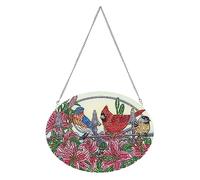 DIY 5D Cardinal Bird Diamond Painting Kits Hanging Sign Wall Art Special Shaped Crystal Flowers Birds Window Pendants Home Garden Door Kits, Clear.