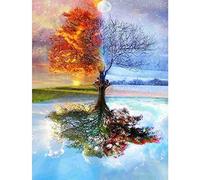 DIY 5D Diamond Art by Number Kits, Four Seasons Tree Life Lake Spring Summer Fall Winter Cross Stitch Full Drill Crystal Rhinestone Embroidery Pictures Arts for Home Wall Decor Gift 11.8x15.7"