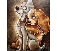 DIY 5D Diamond Art by Number Kits, Lady And The Tramp Two Puppies Round Full Drill Acrylic Embroidery Cross Stitch Arts Craft Canvas Supply for Home Wall Decor Adults and Kids 11.8x15.7 inches