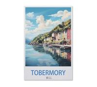 DIY 5D Diamond Art by Number Kits，Tobermory Mull Vintage Travel Poster，Round Full Drill Acrylic Embroidery Cross Stitch Arts Craft Canvas Supply for Home Wall Decor Adults and Kids（40x50cm）-E51
