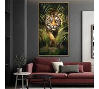 DIY 5D Diamond Art Kits, Animal Tiger Diamond Painting Kit, 50x100cm Full Round Drill Gem Art Diamond Painting, Diamond Painting Kits for Adults Home Bedroom Room Canvas Wall Art Decor 20x40in L-631