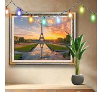 DIY 5D Diamond Art Painting Kits for Adults, Eiffel Tower,Sunset Cross Stitch Diamond Art Kits for Home Wall Decor Gift, Crystal Art and Crafts Embroidery Pictures for Beginner,(80x60cm) 511N-9835