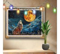 DIY 5D Diamond Art Painting Kits for Adults,Moon,Wolf Cross Stitch Diamond Art Kits for Home Wall Decor Gift,Full Drill Crystal Art and Crafts Embroidery Pictures for Beginner,Boys,120x90cm 511N-6538