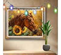 DIY 5D Diamond Art Painting Kits for Adults,Sunflower,Horse Cross Stitch Diamond Art Kits for Home Wall Decor Gift,Full Drill Crystal Art and Crafts Pictures for Beginner,Boys,(70x50cm) 511N-6714