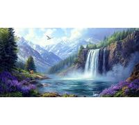 DIY 5D Diamond Art Painting Kits, Swan Full Drill Diamond Paintings Crafts Arts Embroidery Cross Stitch Canvas Painting by Numbers for Kid Adults Crystal Art Set, Wall Decor-Waterfall 30x60cm J0K-888