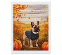 DIY 5D Diamond Painting A Charming French Bulldog in an Autumn Setting. Diamond Embroidery Cross Stitch Full Round Drill Mosaic Art Decor12 x16