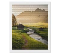DIY 5D Diamond Painting A Serene Countryside Scene with A Stream and Cottages. Diamond Embroidery Cross Stitch Full Round Drill Mosaic Art Decor16 x20