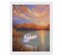 DIY 5D Diamond Painting A Swan Spreading Wings by The Lake at Sunset Diamond Embroidery Cross Stitch Full Round Drill Mosaic Art Decor16 x20