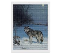 DIY 5D Diamond Painting A Wolf Standing in The Snowy Landscape Under The Moon Diamond Embroidery Cross Stitch Full Round Drill Mosaic Art Decor12 x16