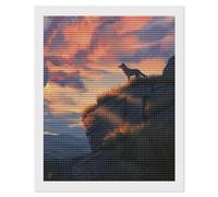 DIY 5D Diamond Painting A Wolf Standing on A Cliff Under A Colorful Sunset Diamond Embroidery Cross Stitch Full Round Drill Mosaic Art Decor16 x20
