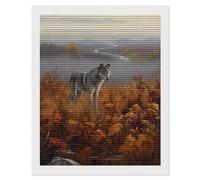 DIY 5D Diamond Painting A Wolf Stands in Autumn Field Diamond Embroidery Cross Stitch Full Round Drill Mosaic Art Decor16 x20