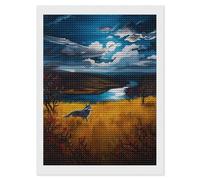 DIY 5D Diamond Painting A Wolf Stands in Golden Grass Under A Moonlit Sky Diamond Embroidery Cross Stitch Full Round Drill Mosaic Art Decor12 x16