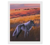 DIY 5D Diamond Painting A Wolf Stands in The Prairie with Bison in The Distance. Diamond Embroidery Cross Stitch Full Round Drill Mosaic Art Decor16 x20