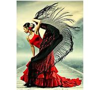 DIY 5D Diamond Painting by Number Kits, Red Dress Dancer 12x16in Diamond Painting Full Round Rhinestone Embroidery Cross Stitch Pictures Diamond Art Craft for Home Wall Decor Gifts30x40cm