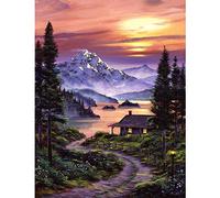 DIY 5D Diamond Painting by Numbers Kits, Mountain Lake Trees Cabin, Full Drill Rhinestones Paint with Diamonds Crystal Diamond Art (Cabin)