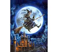 DIY 5D Diamond Painting by Numbers Kits, Witch and Cat Castle Moon Happy Halloween 30x40cm Canvas Full Drill Diamond Art Paint with Diamonds Crystal Cross Stitch (Witch and Castle)