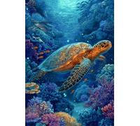 DIY 5D Diamond Painting Kit for Adults, Blue Turtle Diamond Art Kits, Beginners Square Full Drill Gem Art Crystal Cross Stitch Embroidery Canvas Painting Crafts, for Home Wall Decor 30x40cm, J10380
