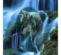 DIY 5D Diamond Painting Kit for Adults/Kids Full Drill, Wolf Waterfall 30x30cm Crystal Rhinestone Diamond Embroidery Cross Stitch Canvas Diamond Arts Crafts for Home Wall Decor