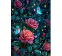 DIY 5D Diamond Painting Kit for Adults, Pink Flowers Diamond Art Kits, Beginners Square Full Drill Gem Art Crystal Cross Stitch Embroidery Canvas Painting Crafts, for Home Wall Decor 80x100cm, J7258