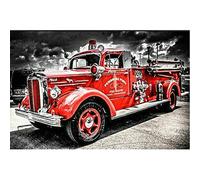 DIY 5D Diamond Painting Kits for Adults and Kids Fire Engine Diamond Art Kits Full Drill Crystal Embroidery Cross Stitch Painting Arts Crafts for Home Wall Decoration Gifts Round Drill 50x70cm