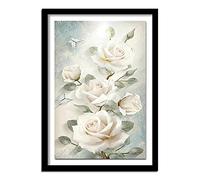 DIY 5D Diamond Painting Kits for Adults and Kids, Full Diamond Art Kits by Numbers,Crystal Rhinestone Cross Stitch Embroidery Pictures Arts Crafts for Home Wall Decoration White Rose Round 30x40cm