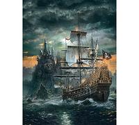 DIY 5D Diamond Painting Kits for Adults and Kids Skull Pirate Ship Diamond Art Kits Full Drill Crystal Embroidery Cross Stitch Painting Arts Crafts for Home Wall Decoration Gifts Round Drill 25x30cm