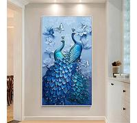 DIY 5D Diamond Painting Kits for Adults/Kids, Blue Peacock Full Drill Diamond Painting Large Embroidery Cross Stitch Crystal Rhinestone Canvas Art Crafts for Home Wall Decor Gifts 12x24inch