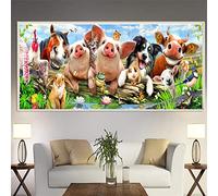 DIY 5D Diamond Painting Kits for Adults/Kids Full Drill Diamond Embroidery Large Size Cross Stitch Crystal Rhinestone Diamond Art Crafts for Home Canvas Wall Decor Gift(Cute Animals),70x140cm