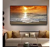 DIY 5D Diamond Painting Kits for Adults Kids, Gold Sunsets Natural Sea Beach Diamond Art Painting Kit Full Drill Pictures Cross Stitch Embroidery, for Home Wall Decor Square Drill 60x120cm(24x48in)