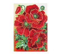 DIY 5D Diamond Painting Notebook A5 Blank Diamond Art Notebooks Kids Rhinestone Embroidery Secret Diary Girl Poppy Flowers Sketchbook for Student Office School Supplies Writing A5 Notebook Journal