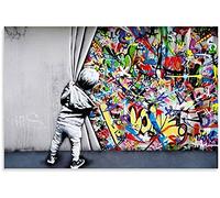 DIY 5d Diamond Painting Number Kit Banksy Street Child Graffiti Colorful Diamond Embroidery Full Drill 30x40CM