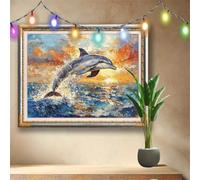 DIY 5D Dolphin Diamond Painting Kits, Crystal Rhinestone Arts Crafts for Adults and Kids, Sea Cross Stitch Embroidery Art, Gem Painting Home Wall Decor, Diamond Art by Numbers (80x60cm) 58F-1855
