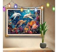 DIY 5D Dolphin Diamond Painting Kits,Crystal Rhinestone Arts Crafts for Adults and Kids,Turtle Cross Stitch Embroidery Art,Gem Painting Home Wall Decor,Diamond Art by Numbers (90x70cm) 58F-1886