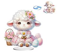DIY 5D Easter Eggs Diamond Art Painting Desktop Ornaments Kit, Special Shaped Crystal Rhinestones Diamond Art Desktop for Bookshelf (Double-Sided Pattern, Single-Sided Diamond)-#02-Sheep