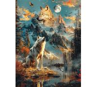 DIY 5D Wolf Diamond Art Kits Adults, Diamond painting Mountain Dimond Art Adult Craft Kits, Square Full Drill Diamond Art Painting, Gem Art Mosaic Kits for Adults, for Wall Decor, Gifts 20x28 in R-YA