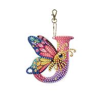 DIY A-Z 26 Letters Diamond Art Painting Butterfly Keychains, 5D Diamond Art Key Rings Hanging OrnamentsButterfly Keychain Pendants-J