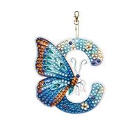 DIY A-Z 26 Letters Diamond Art Painting Butterfly Keychains, 5D Diamond Art Key Rings Hanging OrnamentsButterfly Keychain Pendants-C
