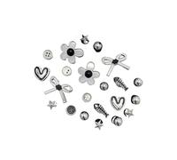 Diy Accessories 22PCS Silver Flowers Bows Fish Bones Heart Buttons Pearls Shoe Decor