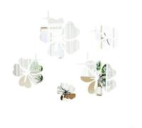 DIY Acrylic 3D Mirror Wall Sticker Flower Design for Home Decor Living Room Bedroom Library Removable Modern Wall Art Decoration (Silver)